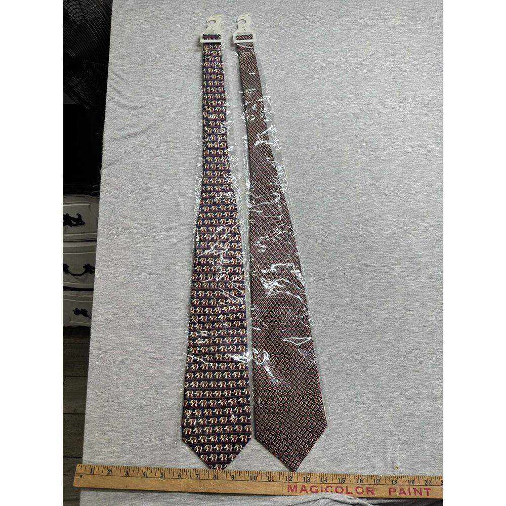 2/Pair Kai Long Handmade Silk Ties Elephants/Geometric